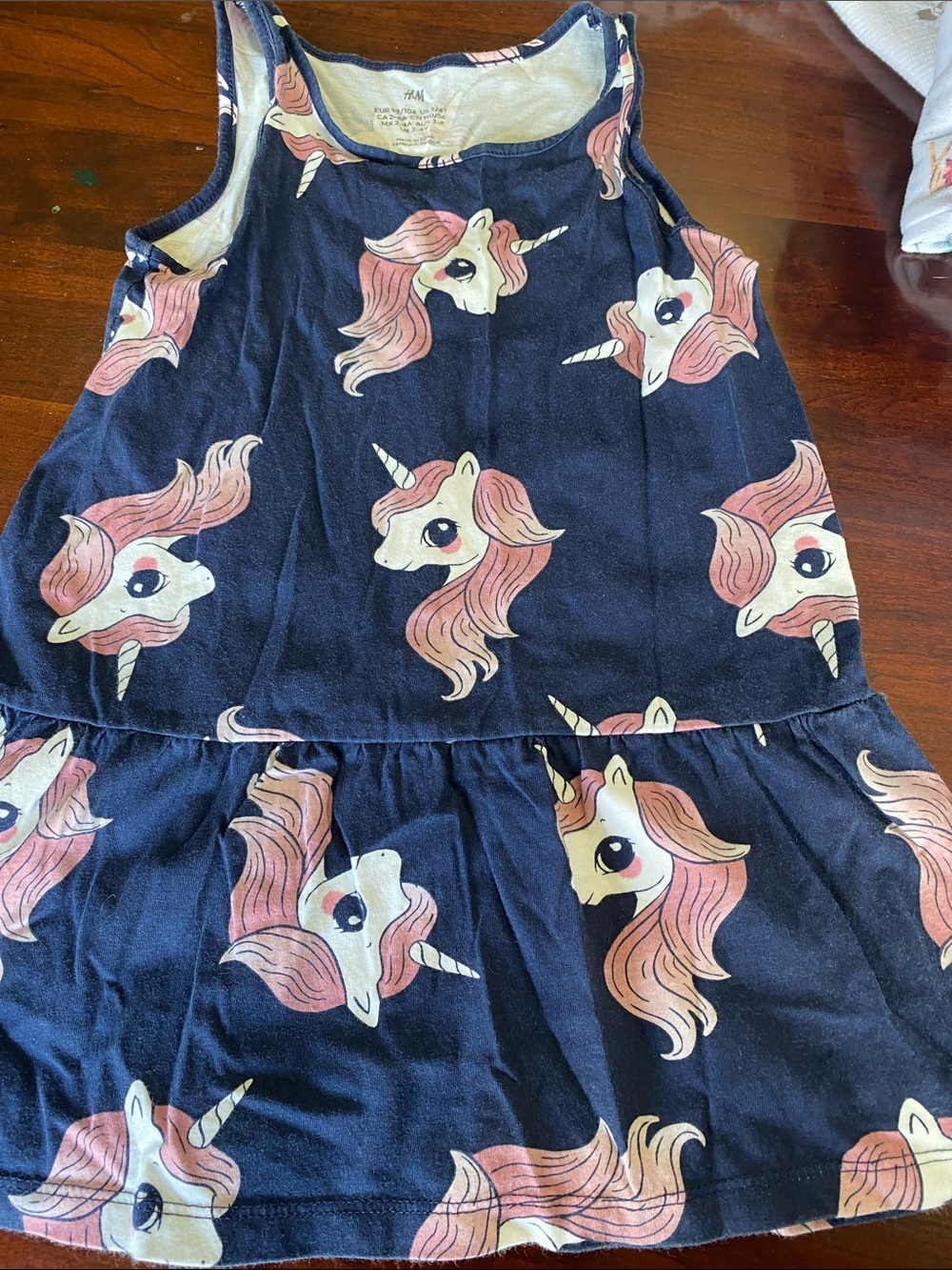 H&M Navy Dress with Pink & Cream Unicorns